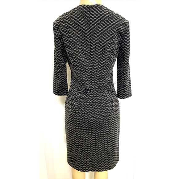 BOSS Hugo Boss Dylea Sheath Dress 3/4 Sleeve Black Gray Knee Work V Neck 6 US - Picture 2 of 8